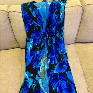 Beautiful blue tropical print knot front dress by Venus, brand new, size L